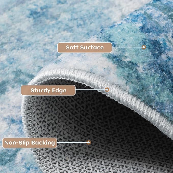 Round 4ft Area Rug Modern Abstract Washable Carpet for Living Room Entryway Dining Room Home Office - Abstract Teal Grey