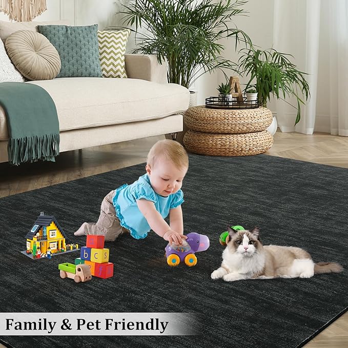RUGSREAL Solid Kitchen Runner Rug, 2x8, Black, Contemporary, Machine Washable, Modern