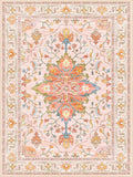 Area Rugs Square 10ft Washable Non-Slip, Floral Vintage Distress Print Pattern Medallion Carpet for Living Room Bedroom Dining Room, Light Pink Colorful