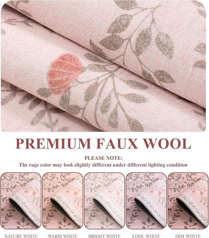 YIHOUSE 5x7 Washable Rug for Bedroom, Pink Floral Rugs for Living Room Non Slip Ultra-Thin Large Boho Rug for Kids Playroom, Classroom, Girls Dorm, Nursery, Pink Multi