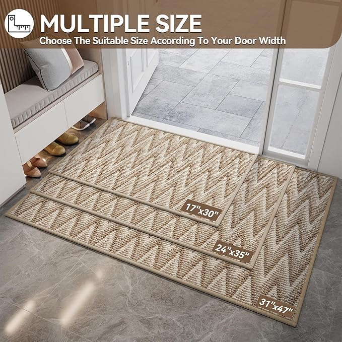 Indoor Door Mat 24x35, Dirt Resistant & Absorbent Doormat for Entryway Inside, Non-Slip Rubber Backing Front Door Mat Indoor Entrance, Low-Profile, Washable, Brown