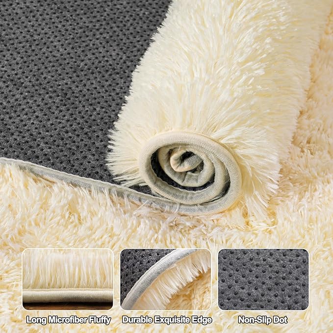 Extra Large Fuzzy Rug Fluffy Rug for Living Room, Big Plush Non-Slip Shag Carpet, Soft Shaggy Rugs for Bedroom Indoor Modern Home Decor Light Champagne 9x12ft