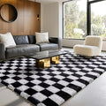 6x9 Area Rugs for Living Room Bedroom, Soft Fluffy Shaggy Bedside Rug, Indoor Floor Carpet for Kids Playroom, Dorms, Nursery Rooms, Home Decor (Black & White 6'x9')