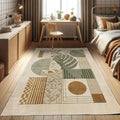 Ambesonne Mid Century Modern Boho Decorative Rug, Monstera Leaf Geometric Grid Ornaments and Circles, Quality Carpet for Bedroom Dorm and Living Room, 2' 2" x 3' 7", Tan Ginger and Laurel Green