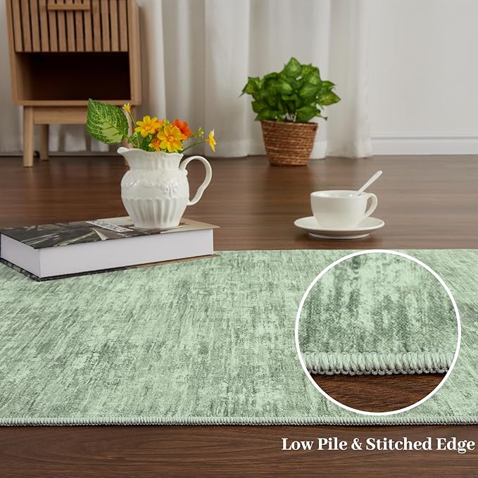 RUGSREAL 6x9 Large Bedroom Rug Christmas Soft Modern Area Rug for Living Room Non-Slip Stain Resistant Abstract Throw Floor Carpet Contemporary Solid Accent Carpet for Dining Room Office, Green
