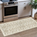 Vintage Floral 2x5 Runner Rug, Beige Tan White Washable Hallway Runner Rug Non-Slip Kitchen Rug Runner Super Soft Thin Printed Faux Wool Carpet for Entryway Bedroom Bedside Laundry Room Indoor
