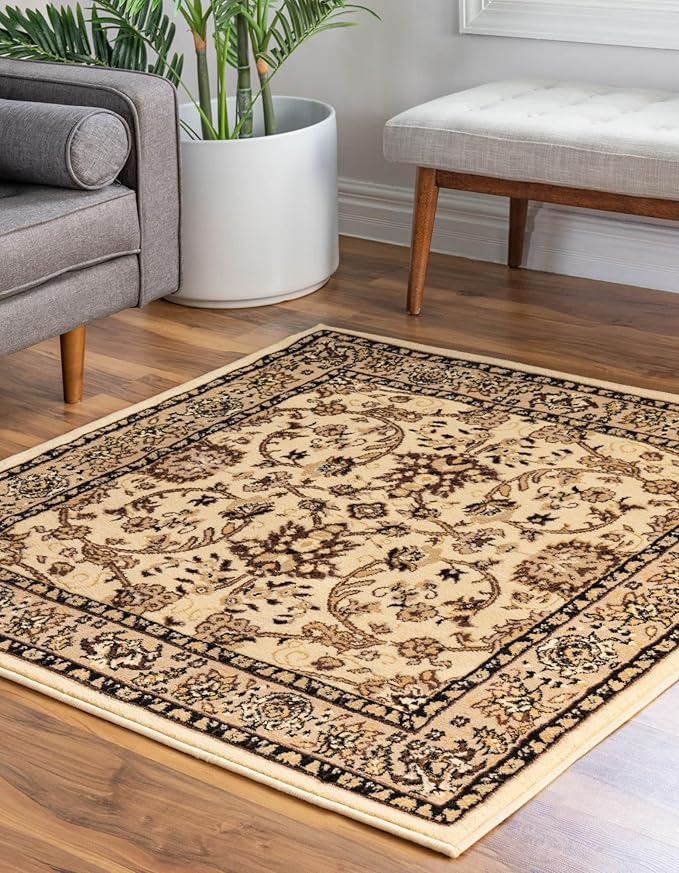 Unique Loom Sialk Hill Collection Area Rug - Washington (4' Square Ivory/Black)