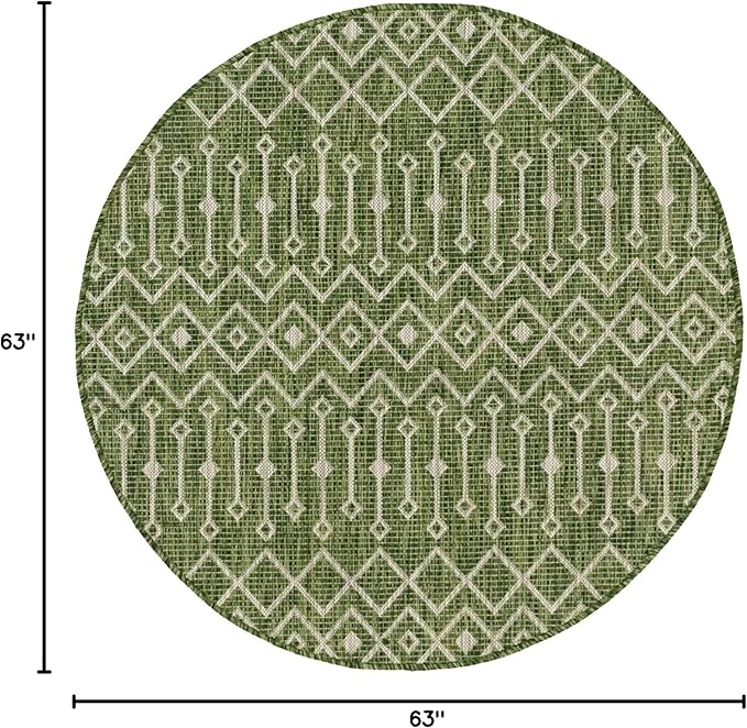 Unique Loom Outdoor Trellis Collection Area Rug - Tribal Trellis (5' 3" Round, Green/ Natural)