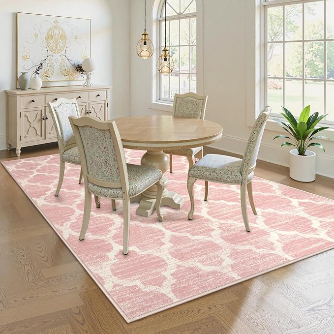 Lahome Nursery Rug 5x7 Area Rugs for Living Room,Washable Pink Rugs for Bedroom Girls,Soft Low-Pile Indoor Floor Boho Carpet for Kids Playroom Dorm