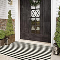 Striped Outdoor Rugs 3'x5', Cotton Hand Woven Rug Front Door Mat,Washable Reversible Layered Door Mats, Foldable Front Porch Rug for Entryway/Home Entrance/Farmhouse(Black and White)