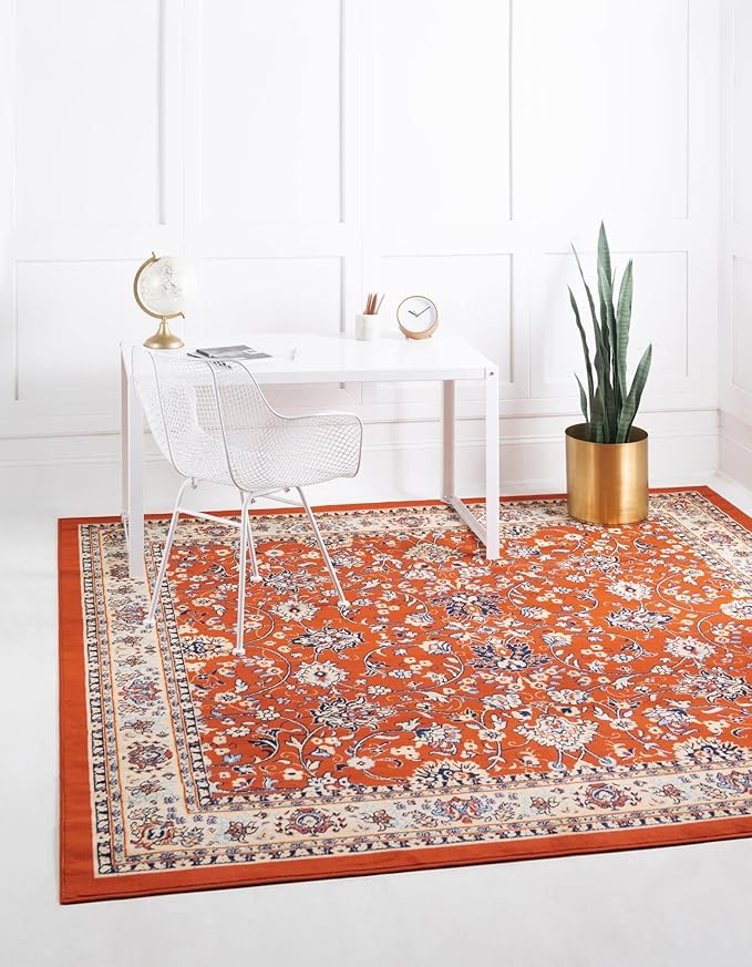 Unique Loom Sialk Hill Collection Area Rug - Washington (8' Square Terracotta/Cream)