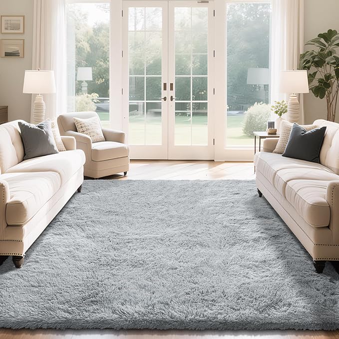 Fluffy Rug Shaggy Area Rug, Grey 5x8 Area Rugs for Bedroom, Small Bedside Rug, Soft Fluffy Shaggy Entryway Throw Rugs for Living Room Bedroom Kids Room Home Decor