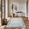 EVERGRACE Area Rugs for Living Room 3x5, Boho Floral Faux Wool Indoor Outdoor Rugs, Washable Rugs for Bedroom Entryway Dining Room Hallyway, Low Pile Floor Mat Carpet for Home Decor, Pale Blue