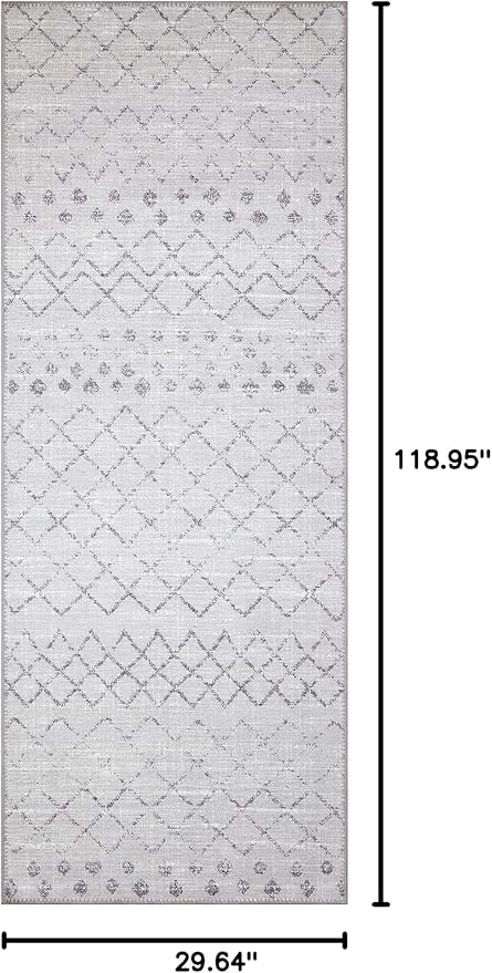 GLN Rugs Contemporary Collection - Machine Washable Area Rug, Contemporary Washable, Non Slip, Low Pile Chenille Rug, Living Room, Bedroom, Kitchen Rug (2'6" x 10' Gray 0166)
