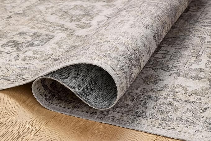Loloi Amber Lewis Josie Collection JOS-03 Silver/Natural 2'-6" x 10'-0", .13" Pile Height, Low Profile, Machine Washable, Runner Rug