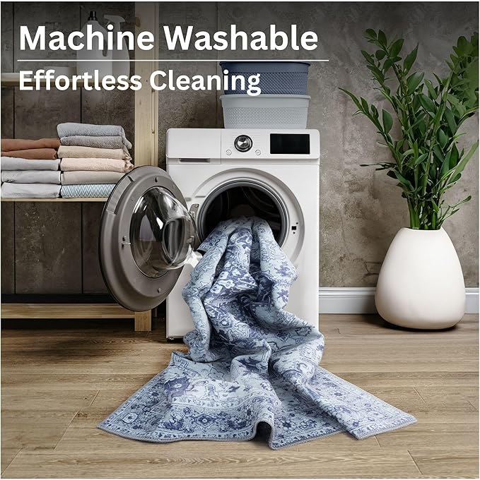 Bloom Rugs Washable Non-Slip 5' x 7' Rug - Gray/Blue Traditional Medallion Area Rug for Living Room, Bedroom, Dining Room, and Kitchen - Exact Size: 5' x 7'