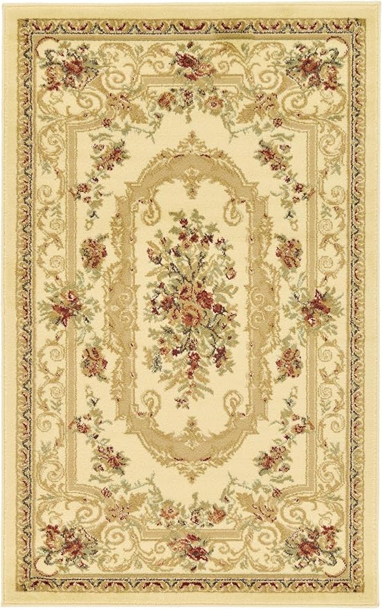 Rugs.com Chateau Collection Rug – 3' x 5' Cream Medium Rug Perfect for Entryways, Kitchens, Breakfast Nooks, Accent Pieces