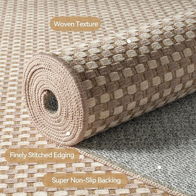 Boho 3x5 ft Washable Area Rug Entryway Runner for Kitchen, Non Slip Woven Hallway Rugs Kitchen Mats for Floor Hall Rug Indoor Door Mat Carpet for Backdoor Bedroom Living Room, Easy Clean, Brown