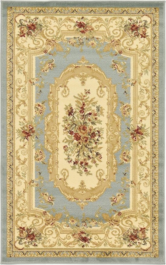 Rugs.com Chateau Collection Rug – 3' x 5' Light Blue Medium Rug Perfect for Entryways, Kitchens, Breakfast Nooks, Accent Pieces