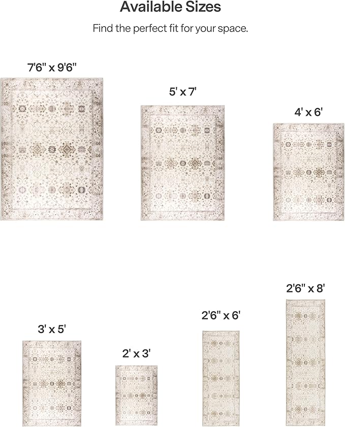 ReaLife Rugs Machine Washable Area Rug Runner - Living Room Bedroom Bathroom Kitchen Entryway Office - Padded Low Pile Stain Resistant Premium - Boho Farmhouse Vintage - BEV - Beige 2'6" x 10'