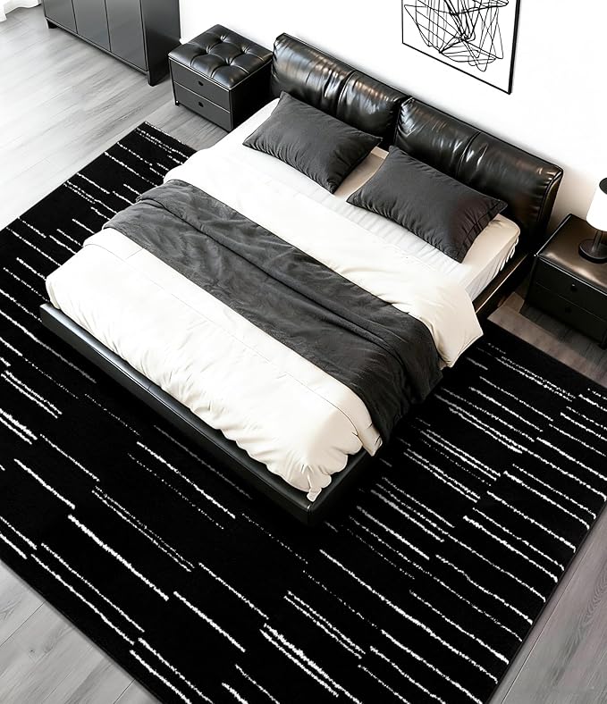 YIHOUSE 8x10 Abstract Line Area Rug, Modern Washable Stain Resistant Rugs Non Slip, Soft Indoor Large Floor Carpet for Living Room, Bedroom,Dining Room, Black and White
