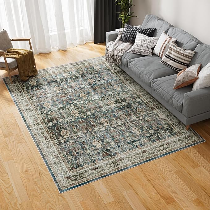 Dripex 8x10 Area Rugs - Stain Resistant Washable Rug Distressed Rugs for Living Room Dining Room Bedroom Anti-Slip Low-Pile and Soft Accent Rug Farmhouse Office Home Decor, Pet & Child Friendly