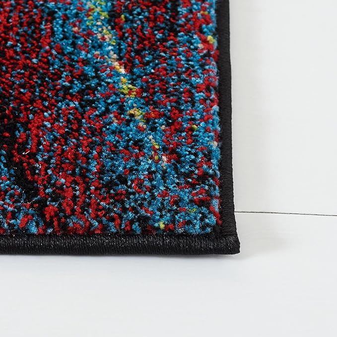 SAFAVIEH Glacier Collection Area Rug - 7'8" Square, Red & Green, Modern Abstract Design, Non-Shedding & Easy Care, Ideal for High Traffic Areas in Living Room, Bedroom (GLA126Q)