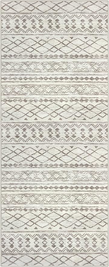 KUTA Moroccan Boho Runner Rug 2.6x10 Non-Slip Vintage Beige Washable Hallway Kitchen Rugs Ultra Soft Distressed Geometric Floor Carpet Runners for Bedroom Laundry Living Room