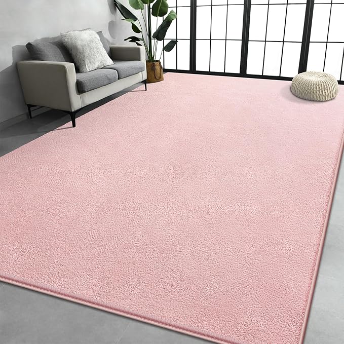 Large Area Rugs for Living Room Bedroom, 7x10 Feet Pink Rug, Minimalist Modern Shag Rug, Soft Thick Comfy Memory Foam Indoor Carpet, Non-Slip Washable Rug for Boys Girls Dorm Nursery Room Home Decor
