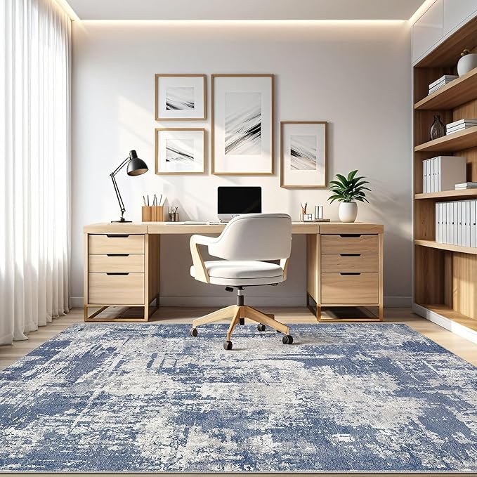 8x10 Area Rugs Living Room: Washable Large Abstract Modern Soft Rug Stain Resistant Indoor Floor Non Slip Accent Carpet for Bedroom Nursery Playroom Dining Room Office Dorm Home House- Navy Grey
