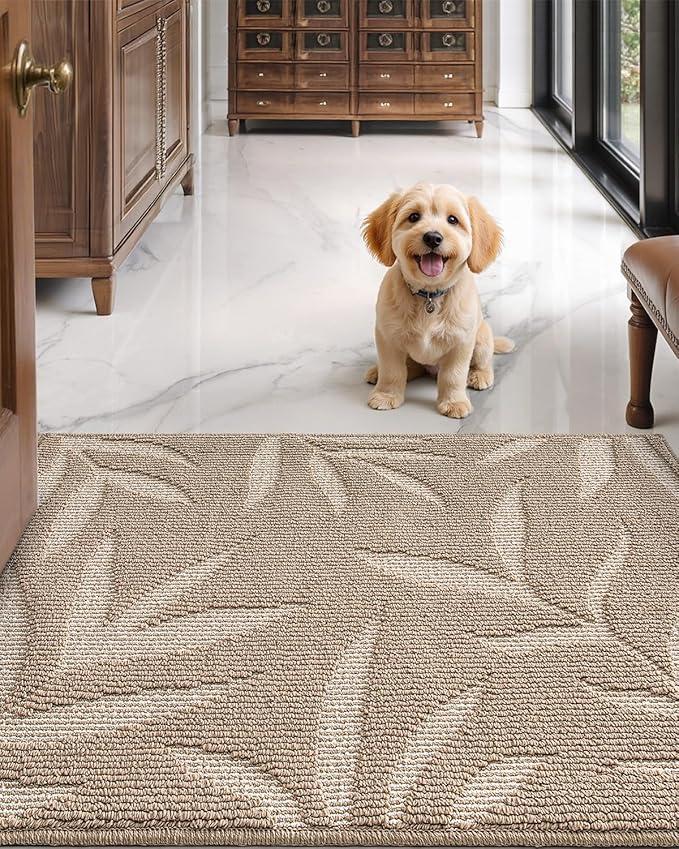 LUMI Front Door Mat Indoor Entrance 36"x60", Low Profile Welcome Mat, Non-Slip Washable Doormat with Rubber Backing for Entrance, Patio, Garage, Beige