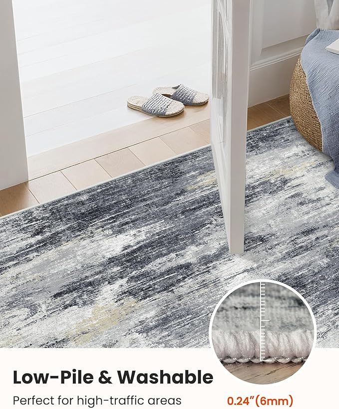 AMADA HOMEFURNISHING 8x10 Area Rug for Living Room, Modern Abstract Rug with Non-Slip Backing & Low Pile, Large Washable Rug with Abstract Pattern for Bedroom, Dinning Room, Home Office, Light Grey