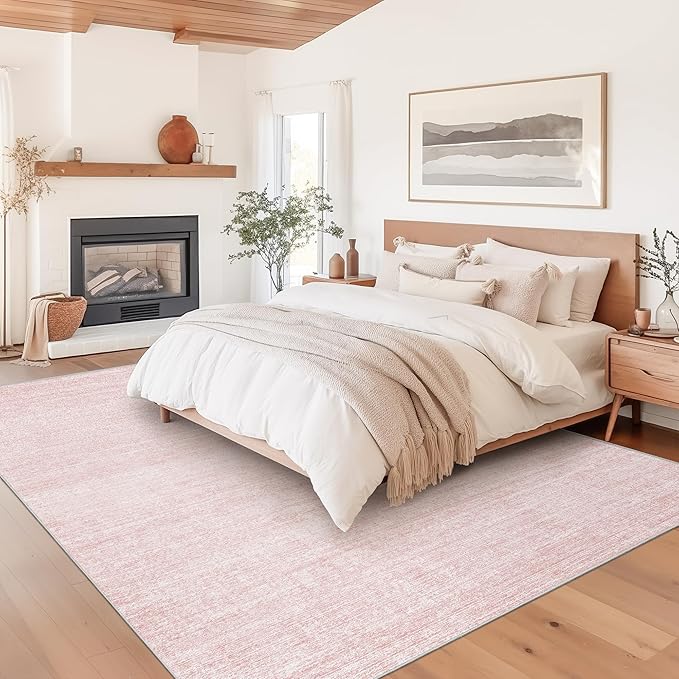 Valenrug Washable Rugs 6x9 - Non Slip 6x9 Area Rugs for Living Room, Stain Resistant Area Rugs for Bedroom, Foldable Machine Washable Area Rug(6'x9', Light Pink)