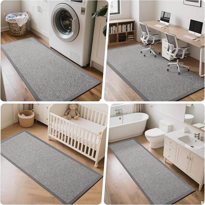 Washable Runner Rug 3x5 Jute Like Entryway Indoor Runner Mat Rugs Non Slip, Woven Soft Farmhouse Area Boho Floor Carpet for Hallway Kitchen Laundry Hall Backdoor Bedroom Living Room, Grey
