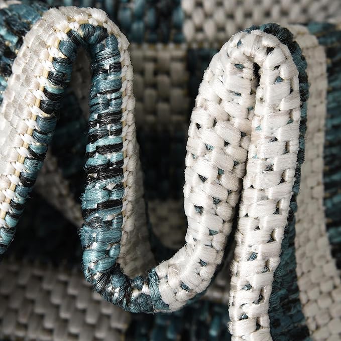 Unique Loom Outdoor Striped Collection Area Rug - Striped (2' x 6' 1" Runner, Teal/Ivory)