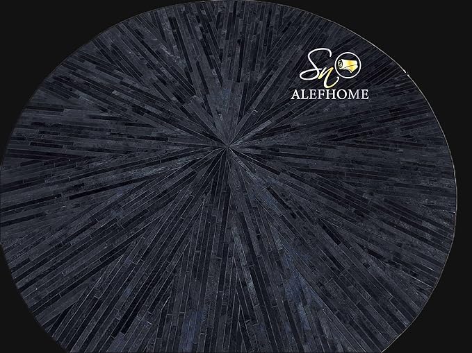 Faux Cowhide Round Area Rug | Non-Slip Leather Floor Carpet for Living Room, Bedroom, and Home Décor | Modern Stylish Accent Rug(Black_6x6)