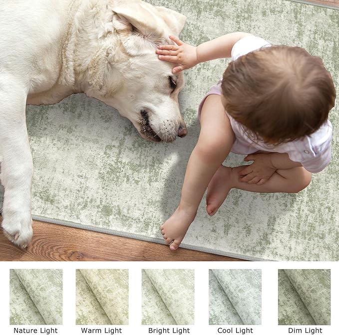 Modern Abstract Hallway Runner Rug, Sage Green Grey 2x8 Runner Rug, Washable Kitchen Runner Non-Slip Soft Thin Print Faux Wool Carpet for Entryway Bedroom Laundry Room Indoor