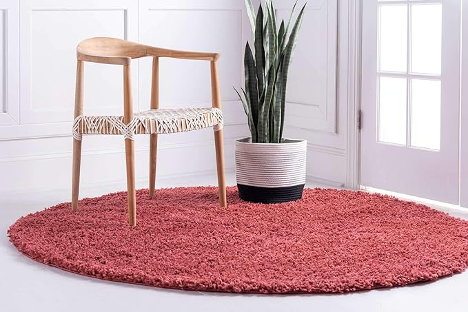 Unique Loom Davos Shag Collection Area Rug - Solid (3' 3" Round, Poppy)