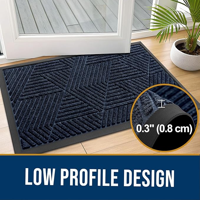 Kitinjoy Front Door Mat Outside Entrance, Sturdy Natural Dirt Trapper, Heavy Duty Rubber Doormat, Low Profile Non-Slip Backing, Easy Clean Floor Mat for Indoor Outdoor Entry, 47X23 Inch, Navy Blue