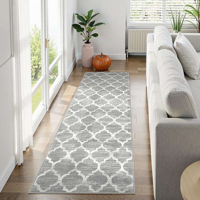Lahome Moroccan Washable Runner Rug, 2x6 Kitchen Runners Non Slip Grey Runners for Hallways, Throw Rugs and Mats for Laundry Room, Carpet Runner Rugs for Hallway Entryway Bathroom Area Rugs