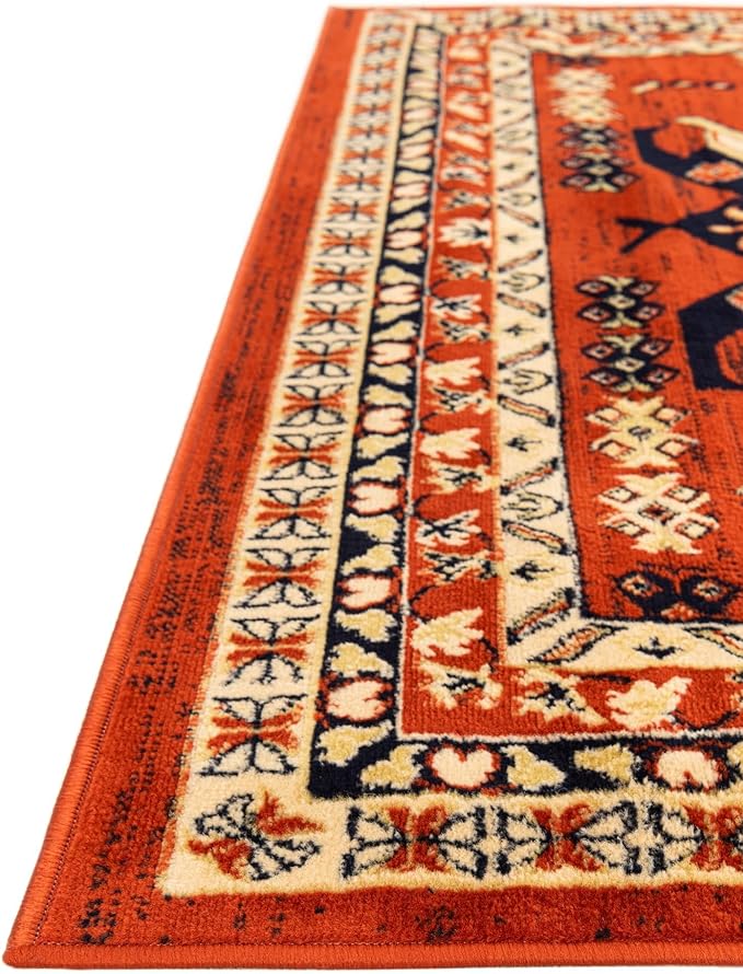 Unique Loom Taftan Collection Border Geometric Tribal Inspired Design Area Rug (8' 0 x 8' 0 Square, Terracotta/ Ivory)
