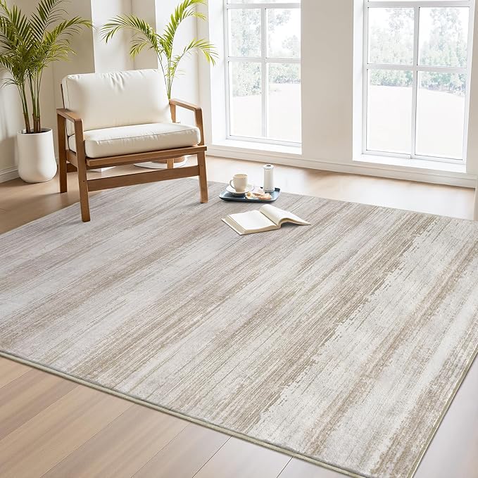 PADOOR Modern Abstract Area Rug - 3x5 Washable Rugs Non-Slip Small Carpet, Ultra Soft Low Pile Floor Rugs for Entrance Front Door Bedroom Bedside Laundry Room Brown