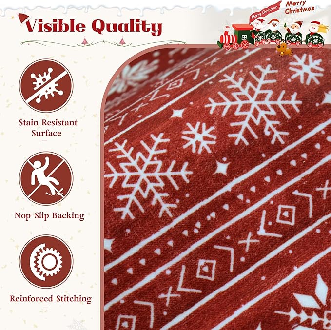 Christmas Rug 4x6 Washable Rugs, Boho Christmas Tree Snowflake Rug Non-Slip Soft Low Pile Non Shedding Indoor Holiday Decor Carpet for Living Room Bedroom Dining Room Home Office (Xmas Red, 4'x6')