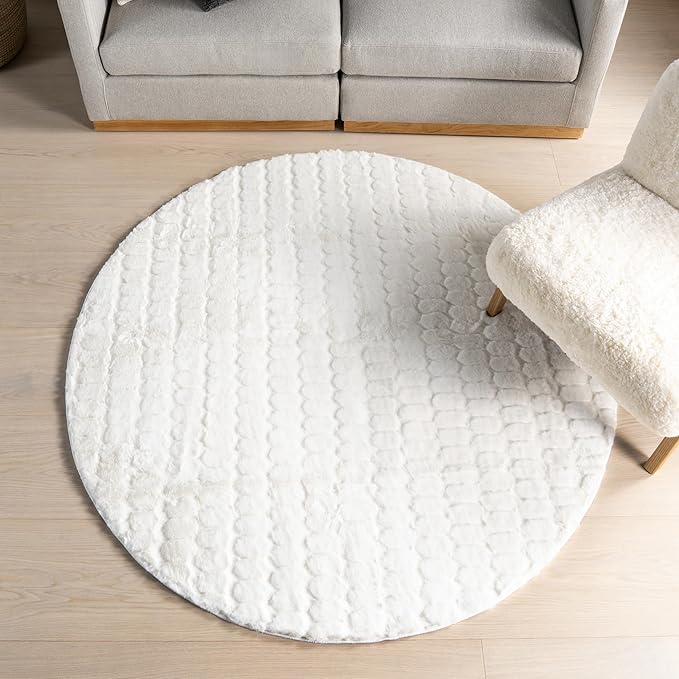 nuLOOM Nia White/Ivory, 5' Round, Cozy Shag, Fluffy and Soft, High Traffic, Stain Resistant, Easy Clean, Durable Machine Washable Area Rug for Bedroom, Living Room, Dining, Den, Foyer, Entryway