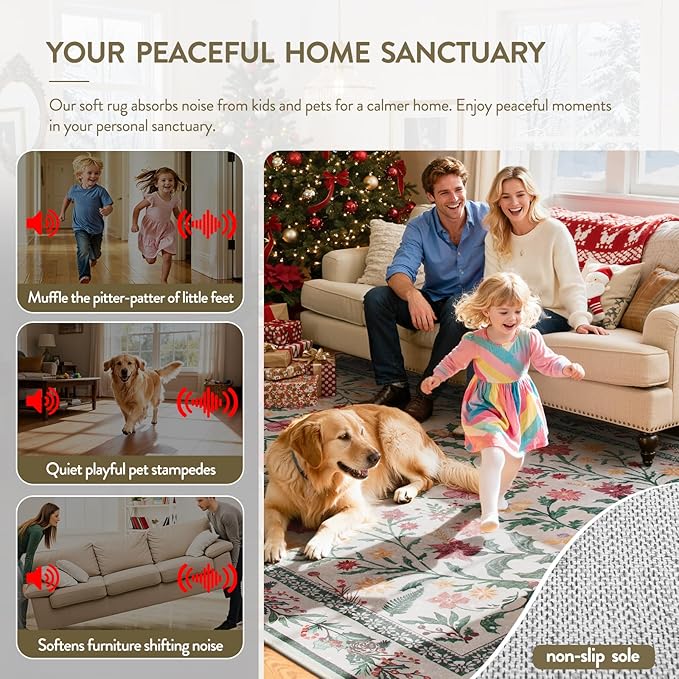 Lahome Christmas Runner Rug for Hallway 2'6'' x 8', Christmas Kitchen Front Porch Decor Carpet Runners 8ft, Botanical Narrow Rugs for Long Front Porch Winter Greenery Holiday Decor