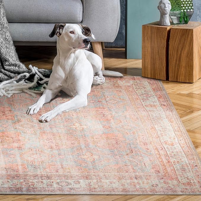 GLN Rugs Traditional Collection - Machine Washable Area Rug, Traditional Washable, Non Slip, Low Pile Chenille Rug, Living Room, Bedroom, Kitchen Rug (2'6" x 10' Terra/Multicolor 1153)