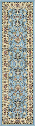Rugs.com Yasmin Collection Rug – 10 Ft Runner Light Blue Medium Rug Perfect for Hallways, Entryways