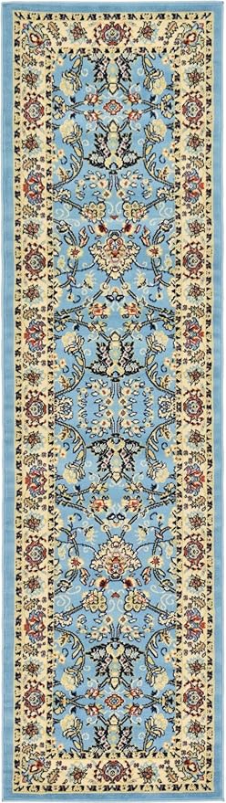 Rugs.com Yasmin Collection Rug – 10 Ft Runner Light Blue Medium Rug Perfect for Hallways, Entryways