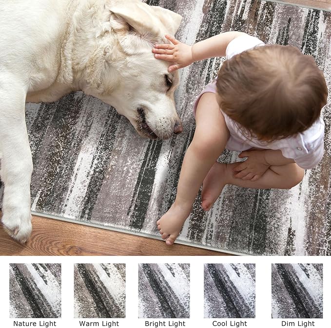 Modern Abstract Runner Rug 2.6x12, Dark Light Brown White Washable Long Kitchen Runner Non-Slip Soft Hallway Rug Runner Thin Print Faux Wool Carpet for Entryway Bedroom Laundry Room Indoor