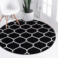 Rugs.com Lattice Frieze Collection Rug – 8' Round Black Medium Rug Perfect for Kitchens, Dining Rooms